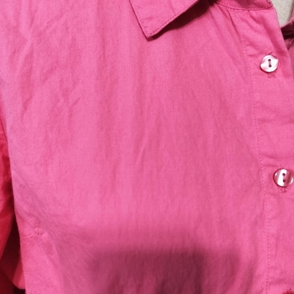 2561)New York & Co Pink Button down Tiered Poplin Long Sleeve Shirt Dress Size L - Picture 7 of 10